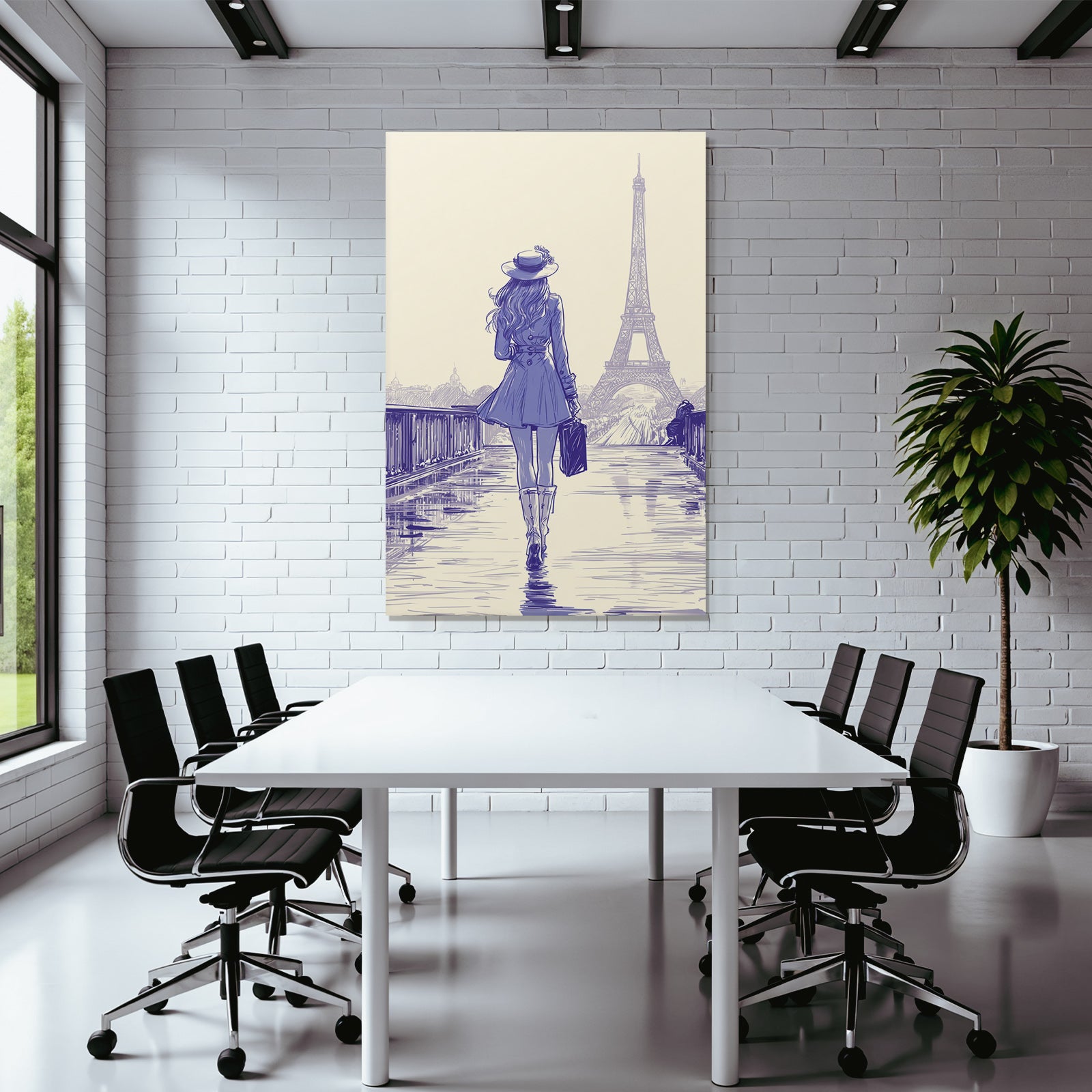 Frau Mit Aktentasche Eiffelturm Paris Skizze