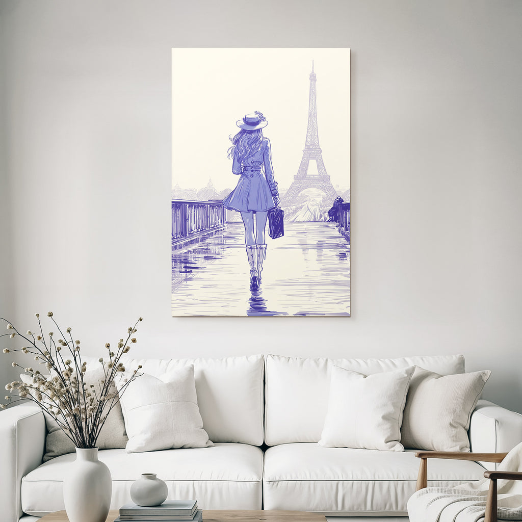 Frau Mit Aktentasche Eiffelturm Paris Skizze