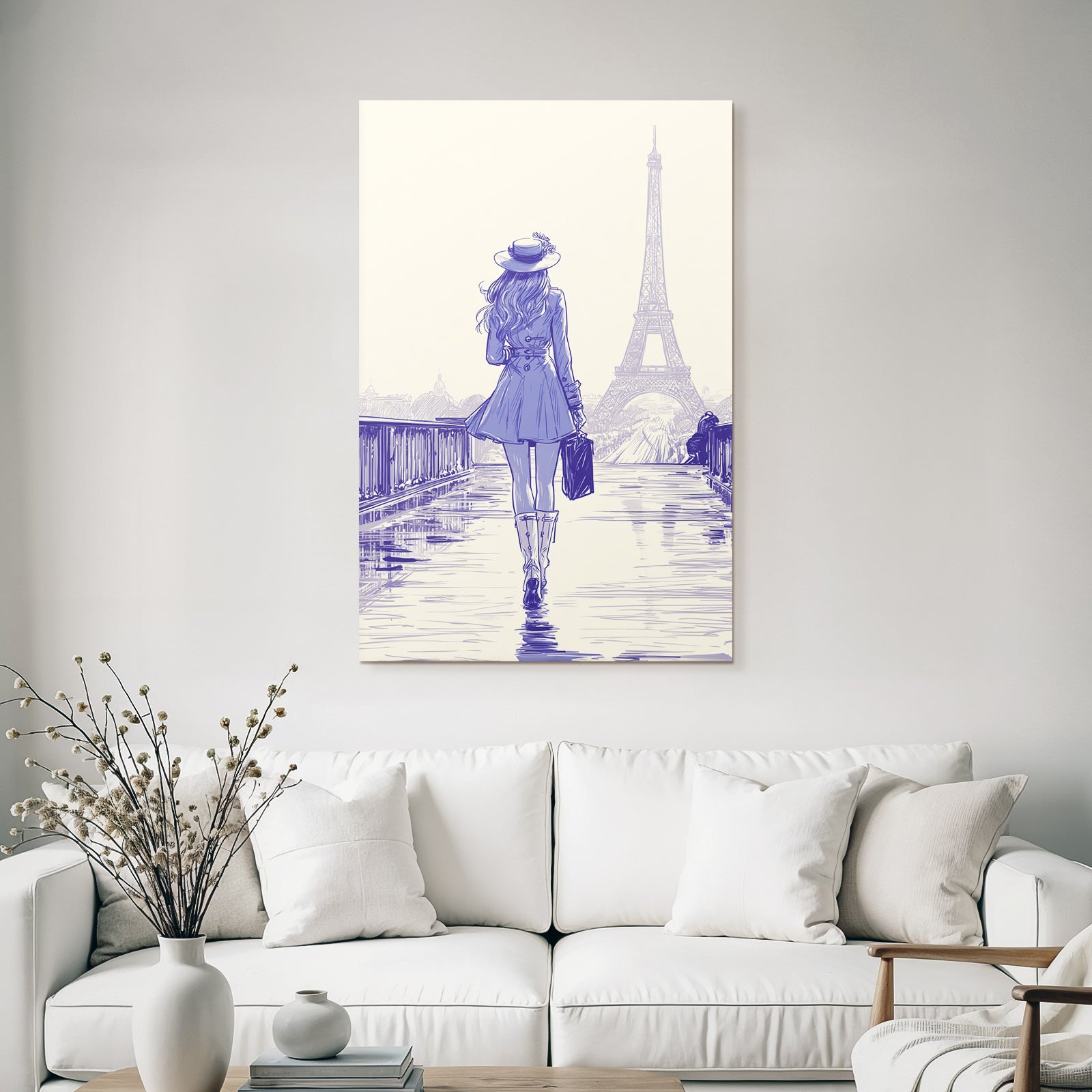 Frau Mit Aktentasche Eiffelturm Paris Skizze
