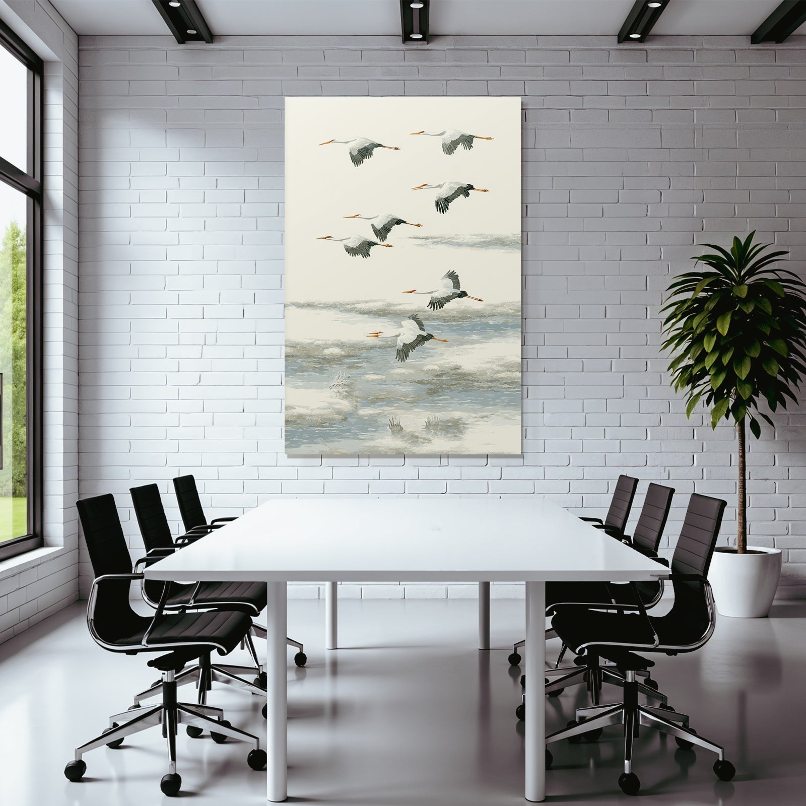 Gruppe Von Kranichen Im Flug Auf Hintergrund
