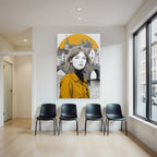 Junges Mädchen Mit Gelber Jacke In Stadtlandschaft Mit Brücke