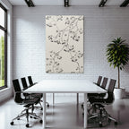 Monochromatic art illustration of branches with leaves and berries