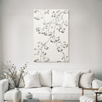 Monochromatic art illustration of branches with leaves and berries