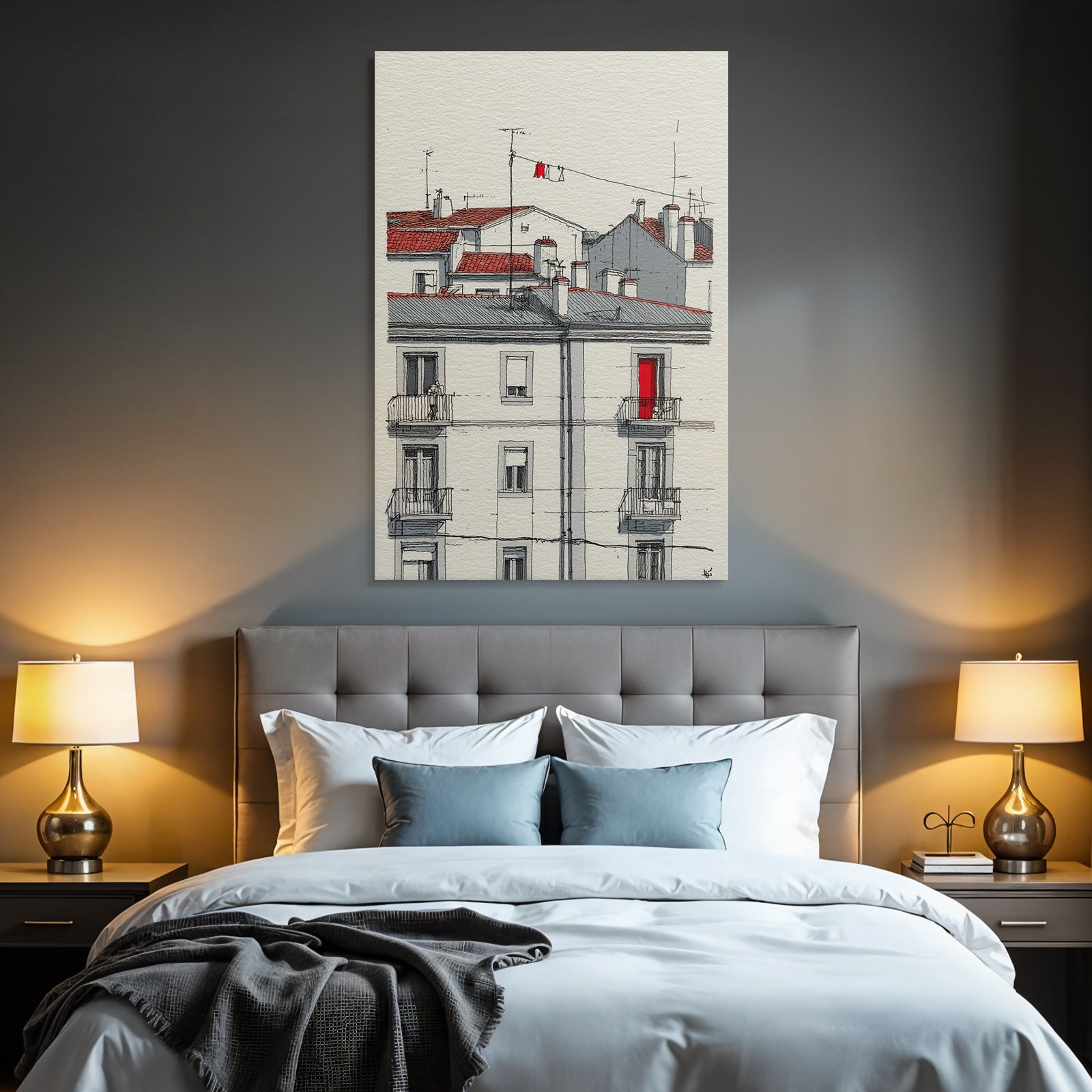 Stilisierte Stadt Szene Rotblaü Valü Illustration