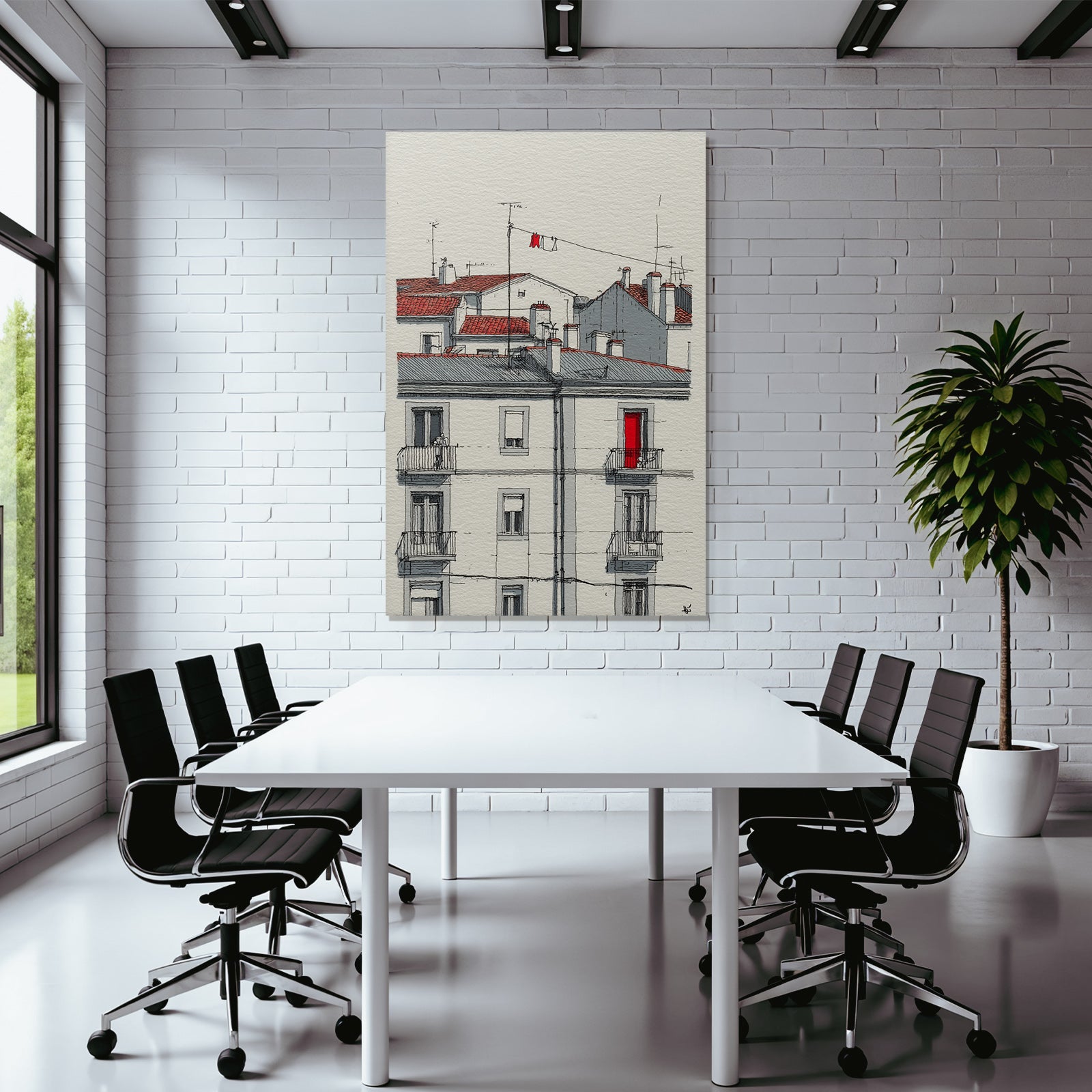 Stilisierte Stadt Szene Rotblaü Valü Illustration