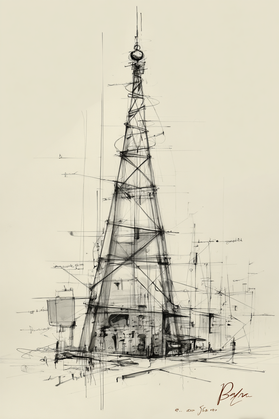 Stilisiertes Architektur Skizze Sendeturm | Illustration und Zeichnung | Kunstgattungen