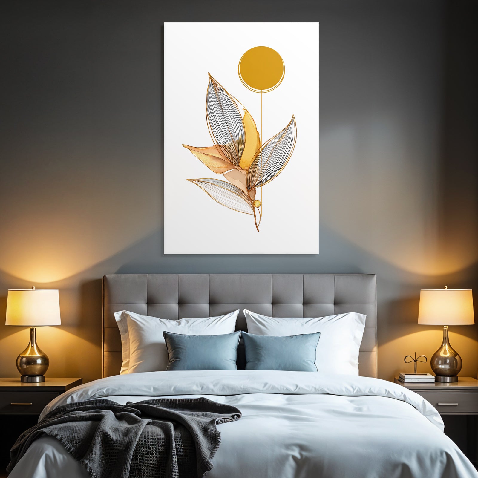Stilisiertes Blatt Design Gold Beige Kreisform Botanisches Motiv
