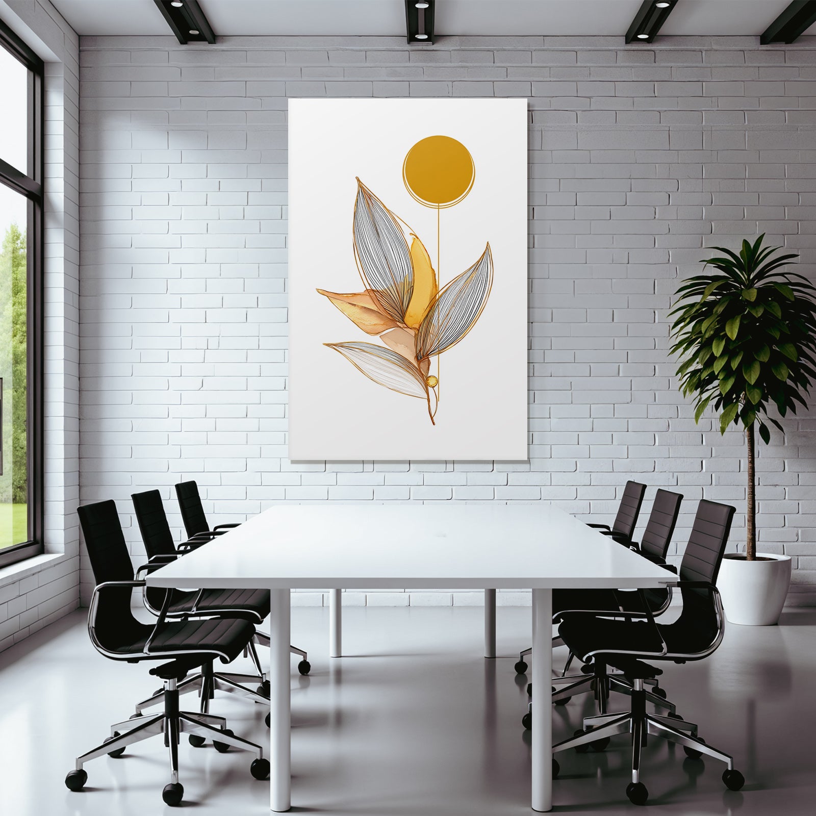 Stilisiertes Blatt Design Gold Beige Kreisform Botanisches Motiv