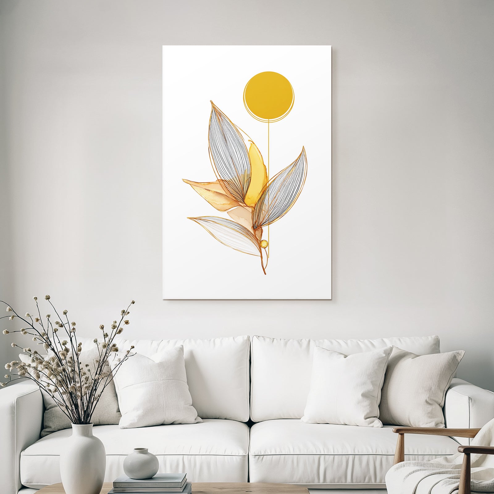 Stilisiertes Blatt Design Gold Beige Kreisform Botanisches Motiv