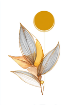 Stilisiertes Blatt Design Gold Beige Kreisform Botanisches Motiv | Illustration und Zeichnung | Kunstgattungen