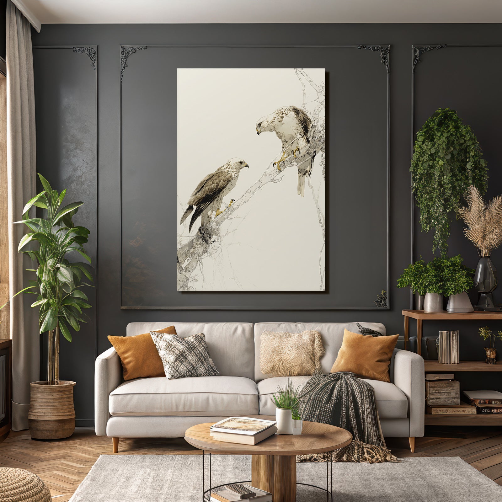 Two Vögel Von Beute Auf Zweigen