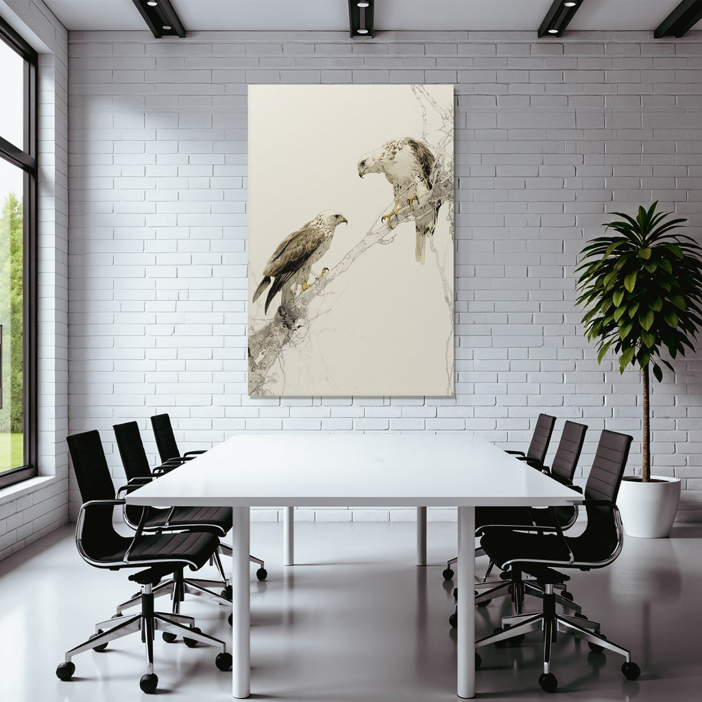 Two Vögel Von Beute Auf Zweigen