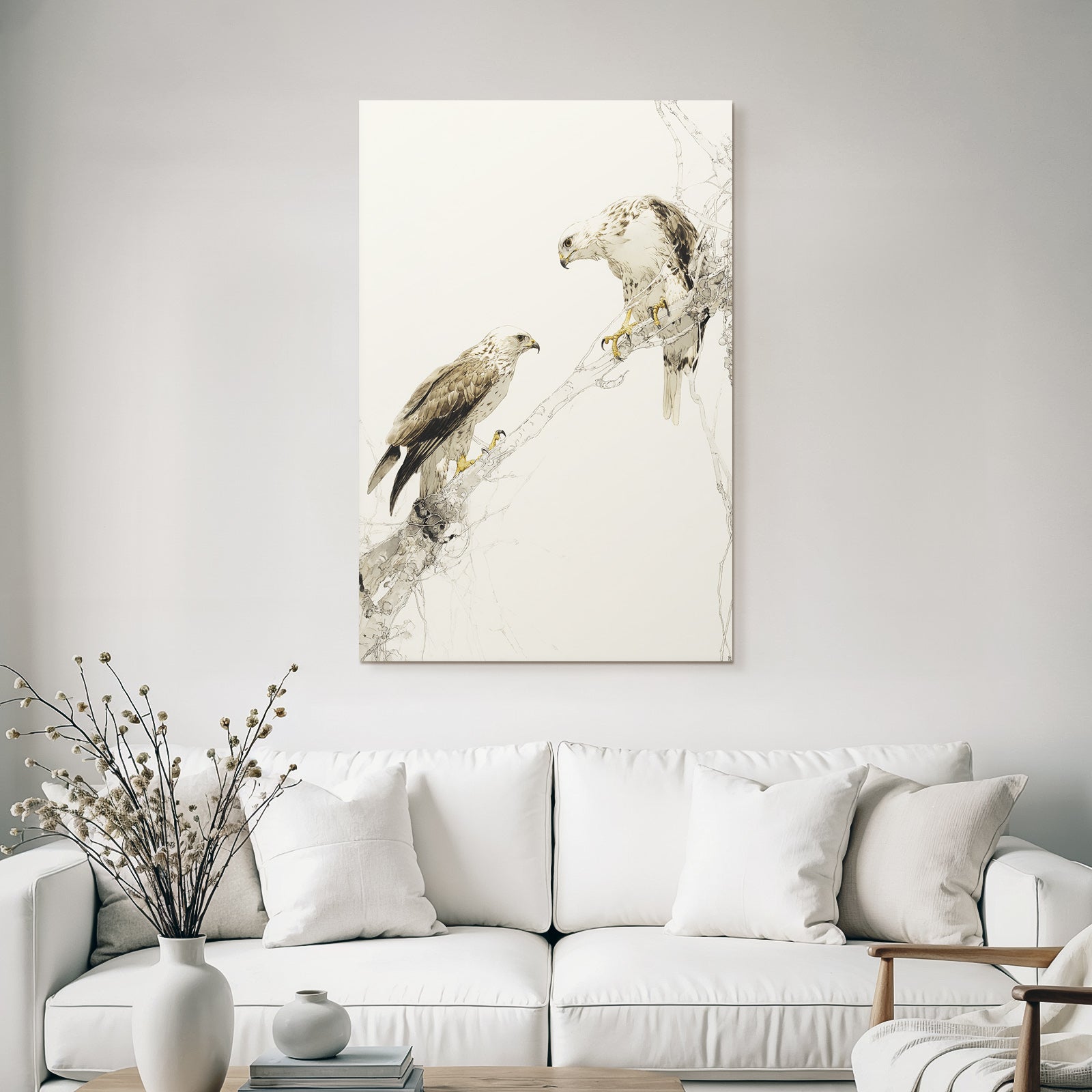 Two Vögel Von Beute Auf Zweigen