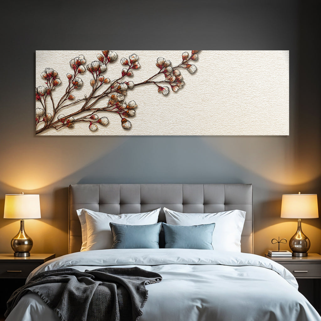Tree branch with cotton flowers
