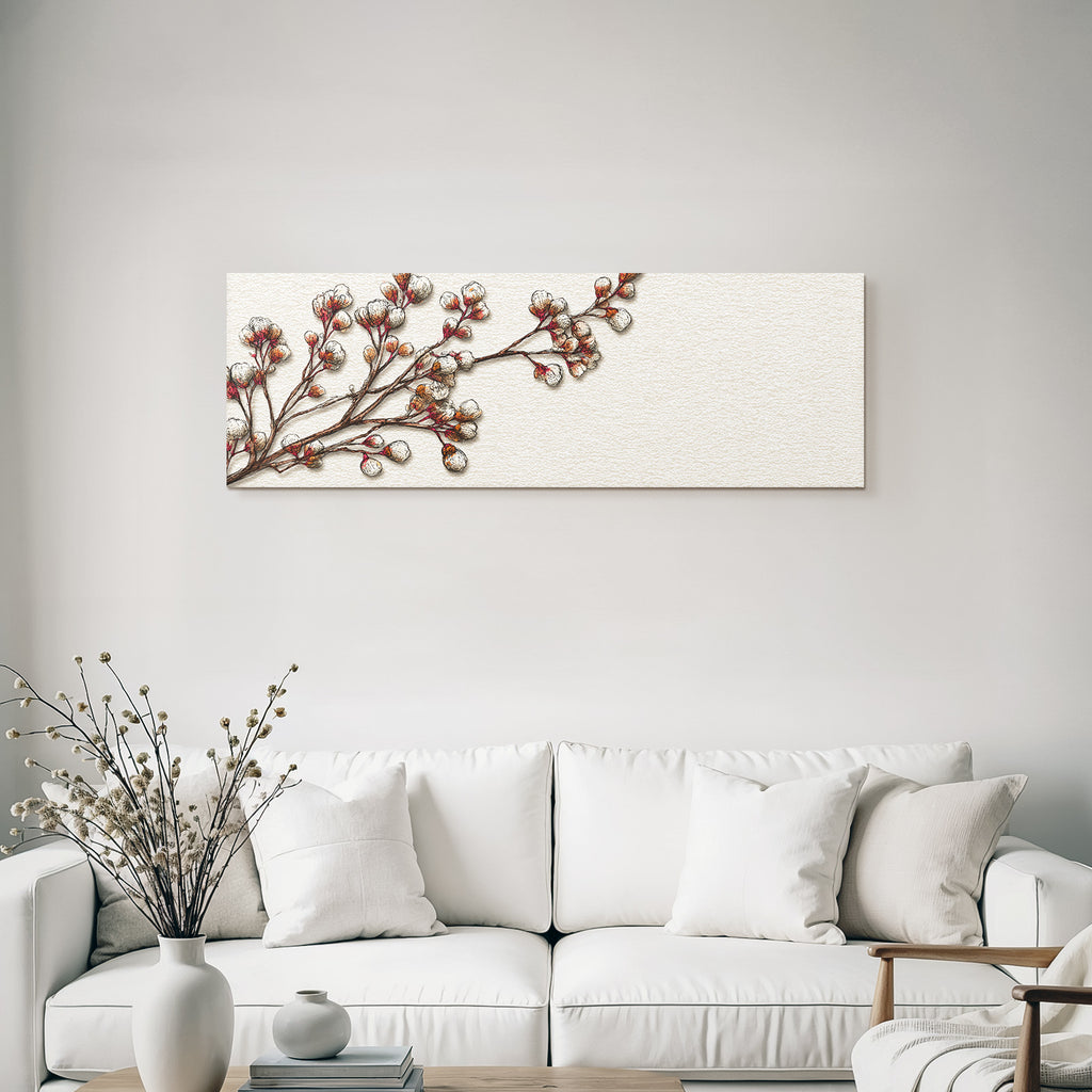 Tree branch with cotton flowers
