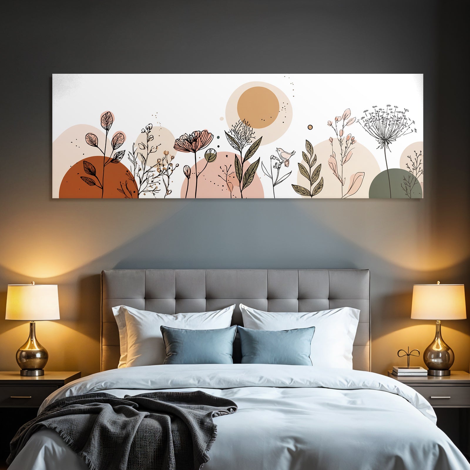 Blumen Und Pflanzen Moderne Kunst Brünette Beige Grün
