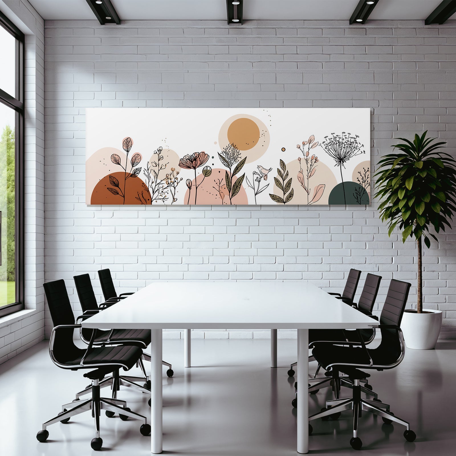 Blumen Und Pflanzen Moderne Kunst Brünette Beige Grün