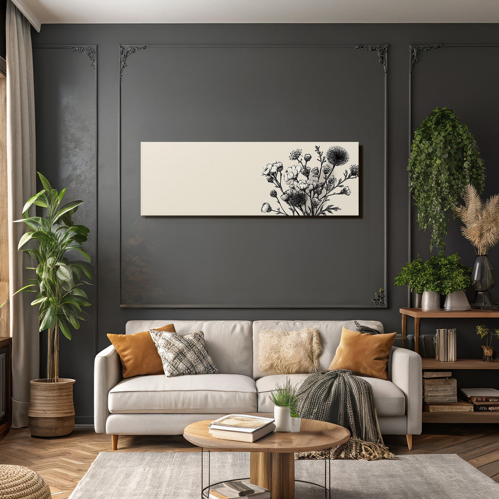 Blumendetailzeichnung Schwarz Und Weiß Auf Beigem Hintergrund
