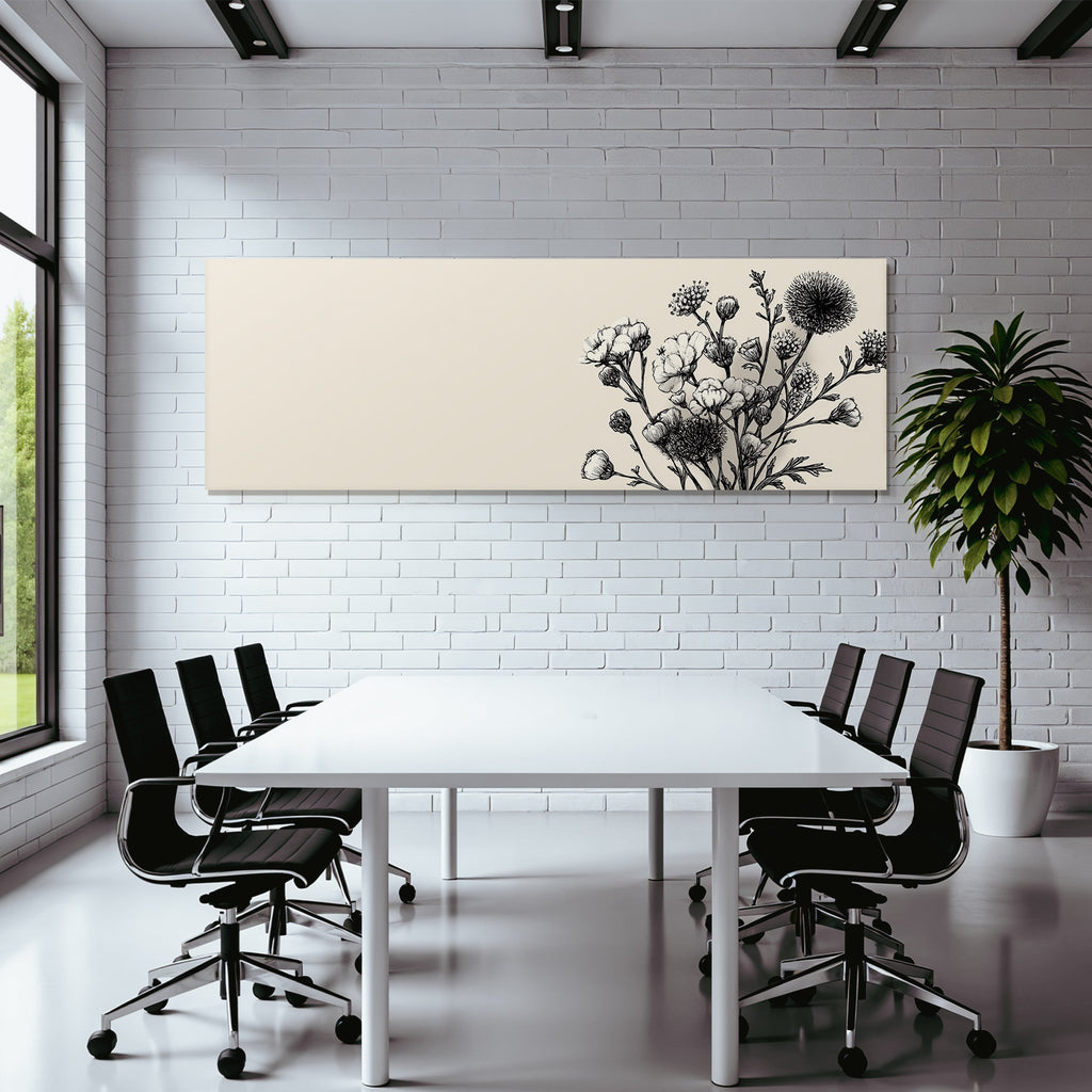 Blumendetailzeichnung Schwarz Und Weiß Auf Beigem Hintergrund