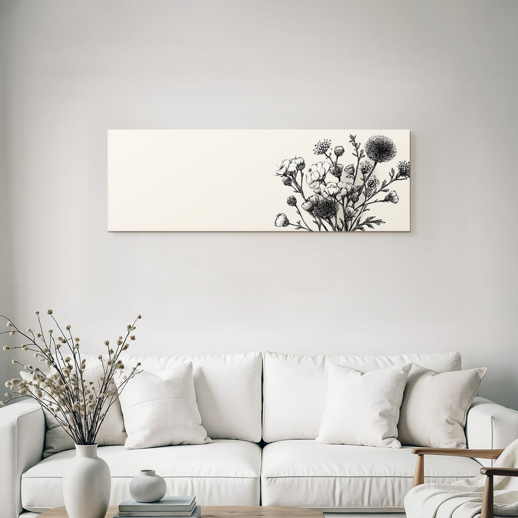 Blumendetailzeichnung Schwarz Und Weiß Auf Beigem Hintergrund
