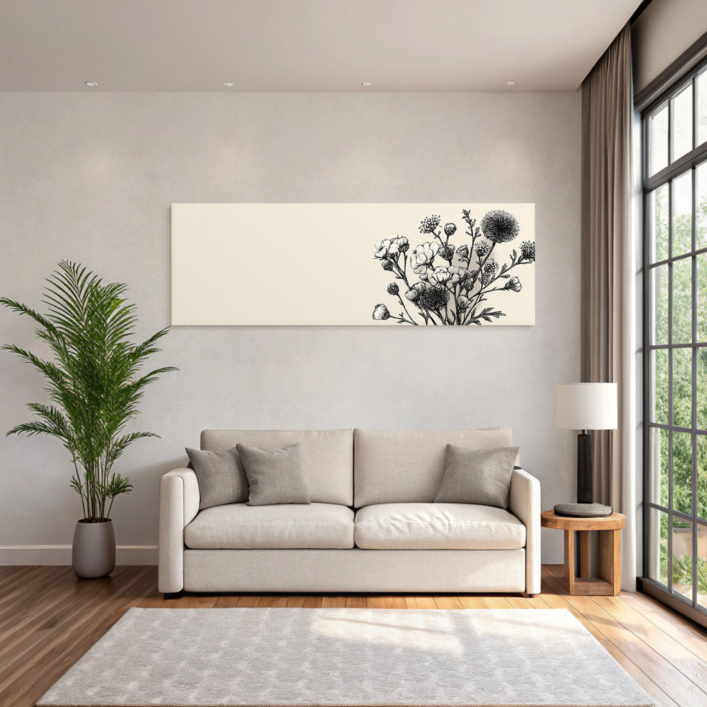 Blumendetailzeichnung Schwarz Und Weiß Auf Beigem Hintergrund