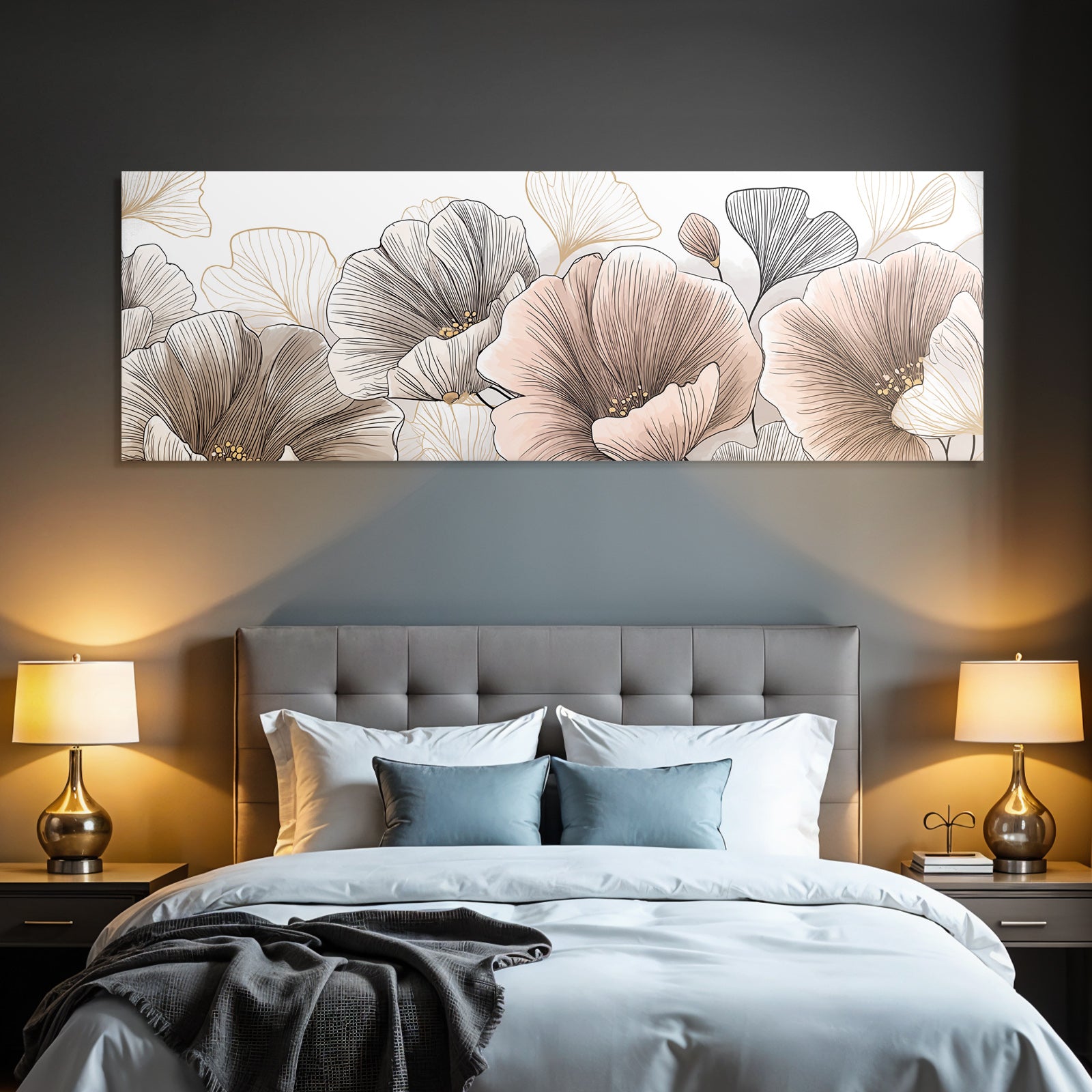 Blumige Illustration Mit Zarten Farben Rosatönen Grautönen Und Beigetönen