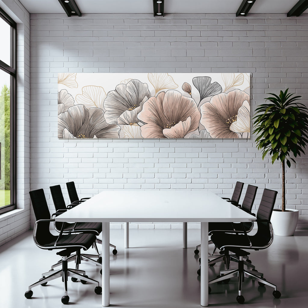 Blumige Illustration Mit Zarten Farben Rosatönen Grautönen Und Beigetönen