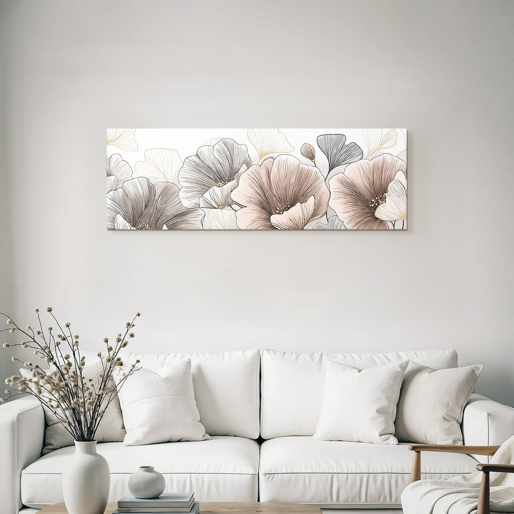 Blumige Illustration Mit Zarten Farben Rosatönen Grautönen Und Beigetönen