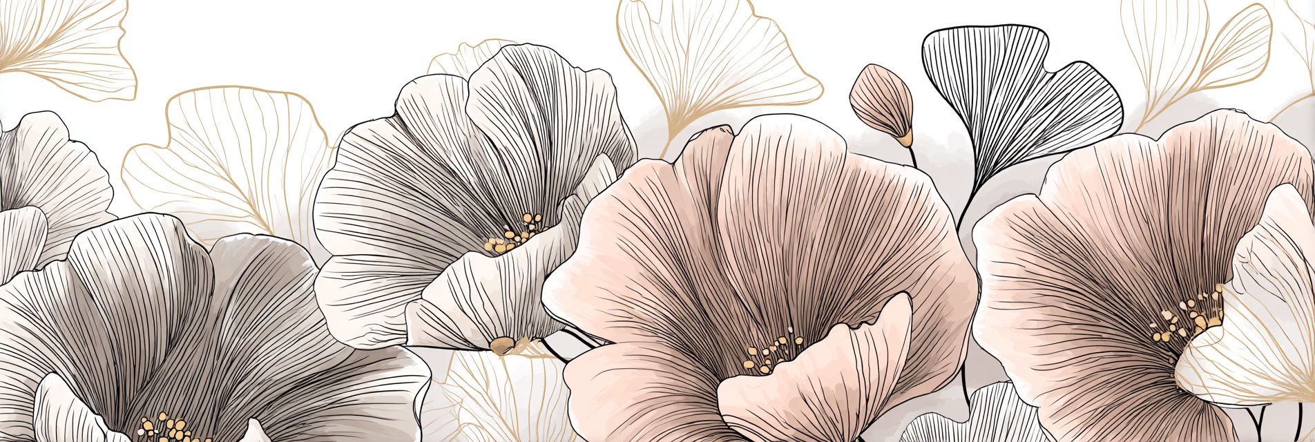 Blumige Illustration Mit Zarten Farben Rosatönen Grautönen Und Beigetönen | Illustration und Zeichnung | Kunstgattungen