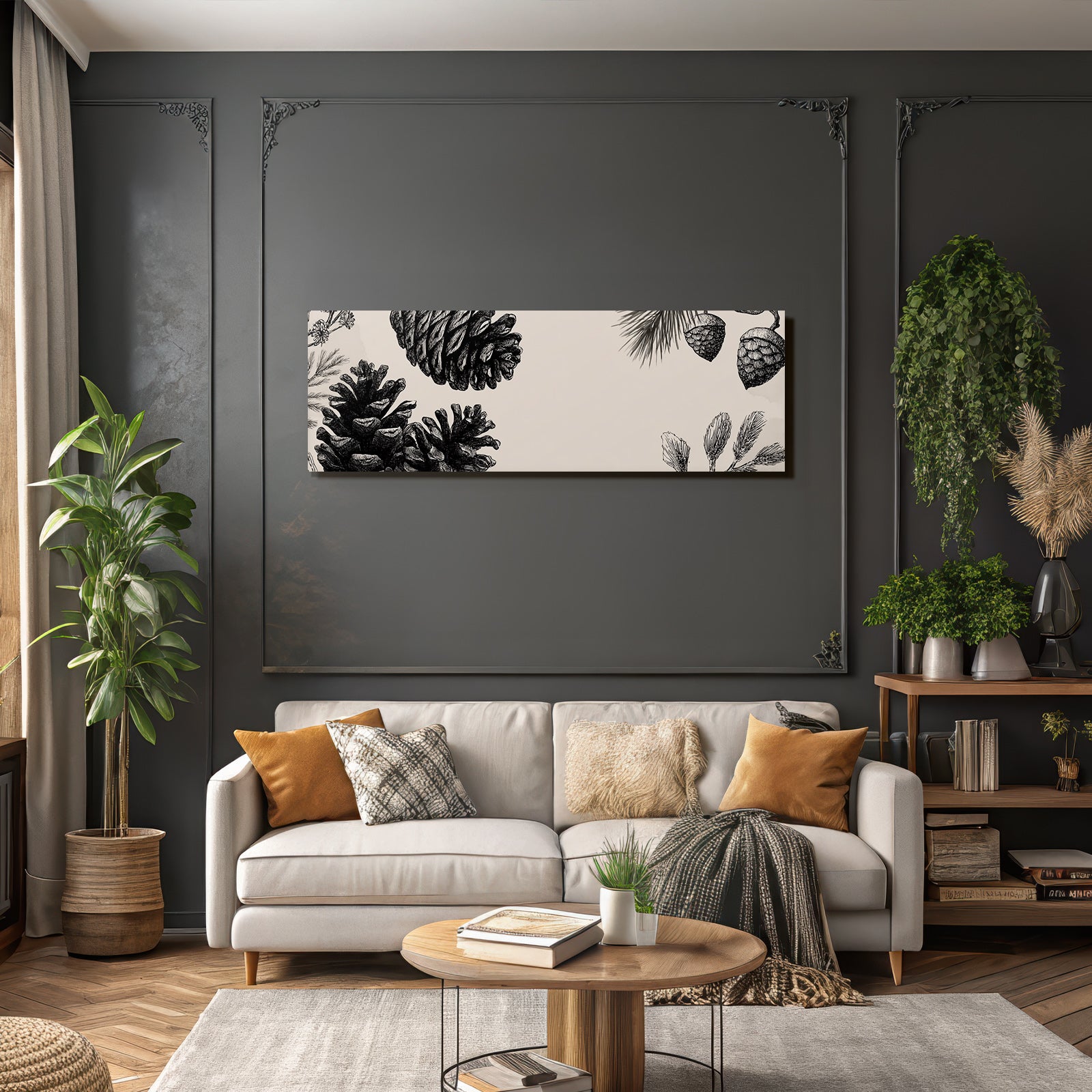Botanische Illustration Von Kiefernzapfen Und Kiefernzweigen
