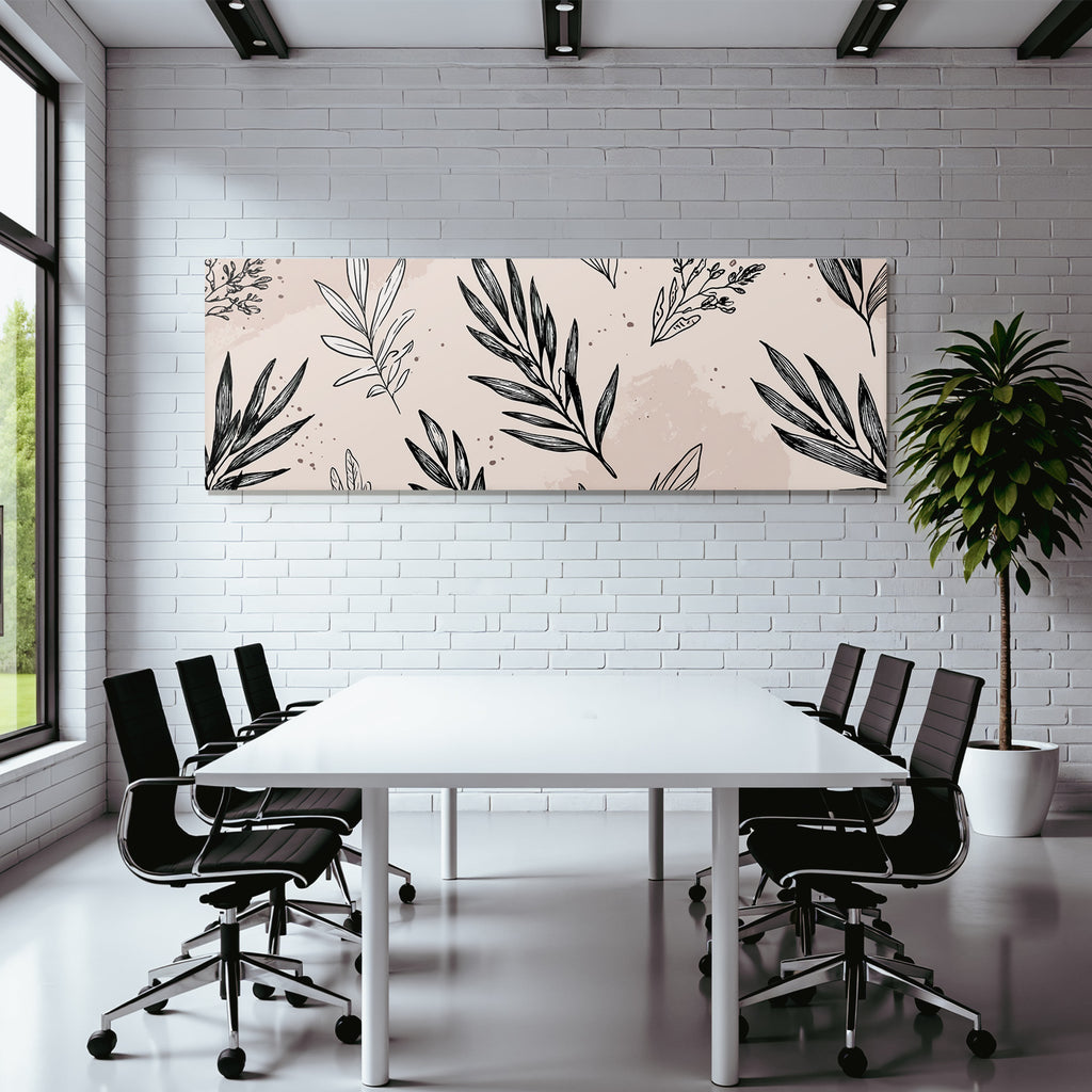 Botanisches Muster Blatt Und Blumen Zeichnung Schwarz Und Weiß