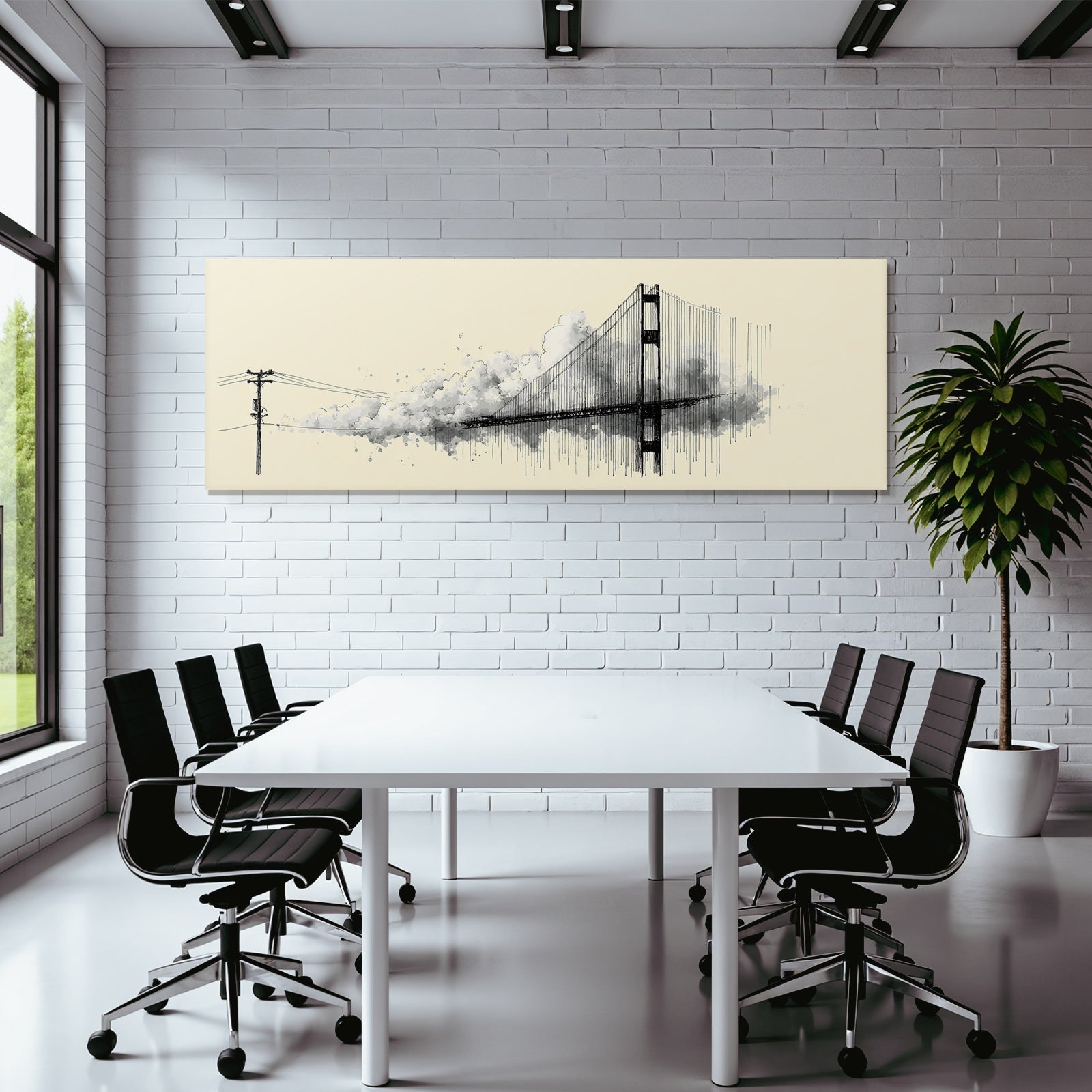 Brücke Künstlerische Illustration Wolken Und Stromleitungen Watercolor