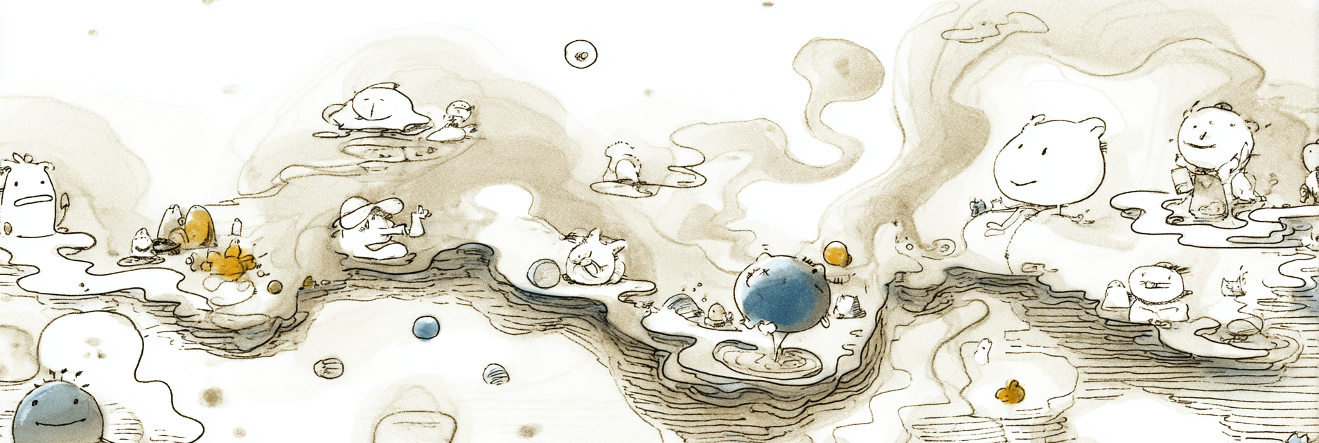 Fantastische Landschaft Mit Kartoonfiguren Und Abstrakten Formen | Illustration und Zeichnung | Kunstgattungen