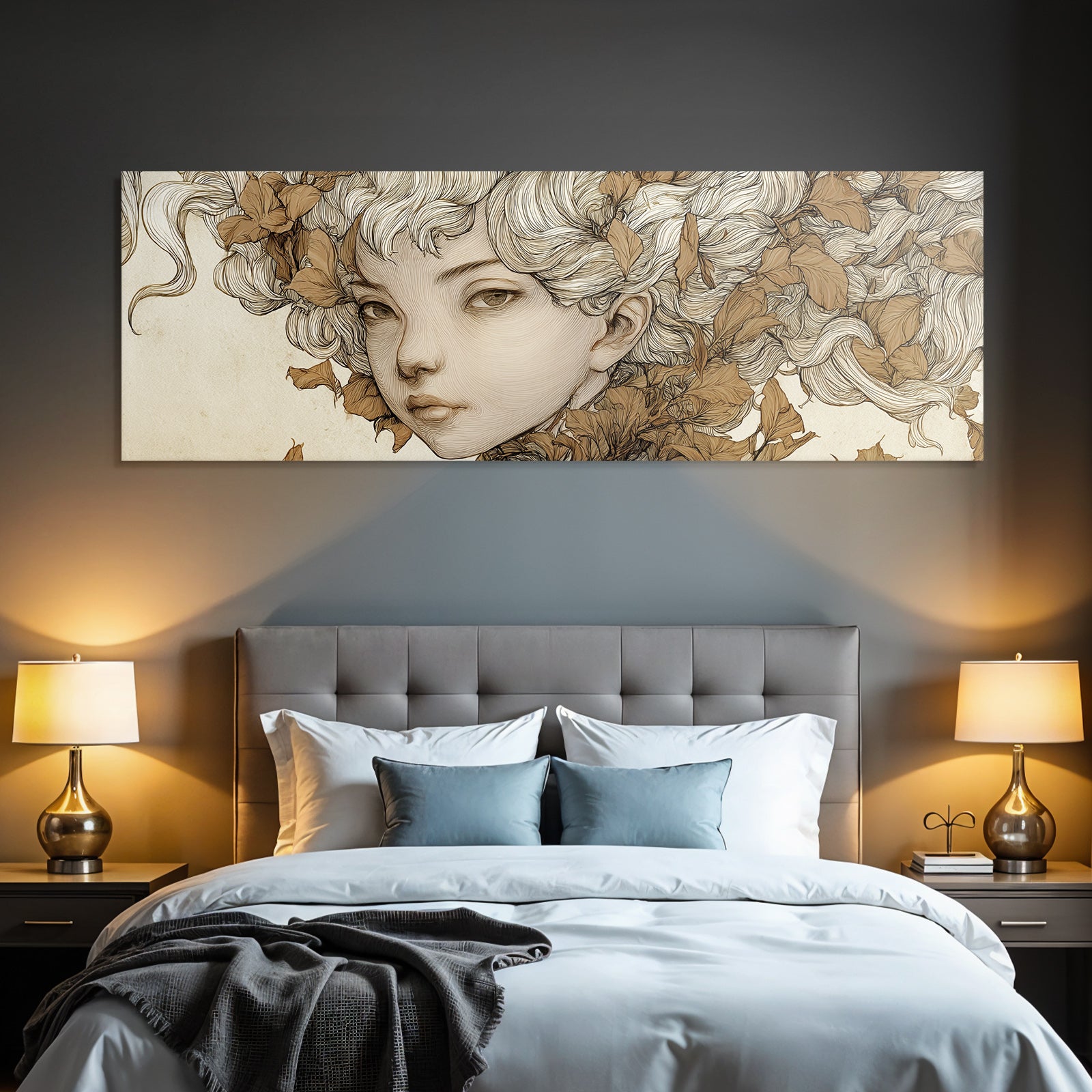 Fließendes Haar Und Blätter Natur Transformation Kunstillustration