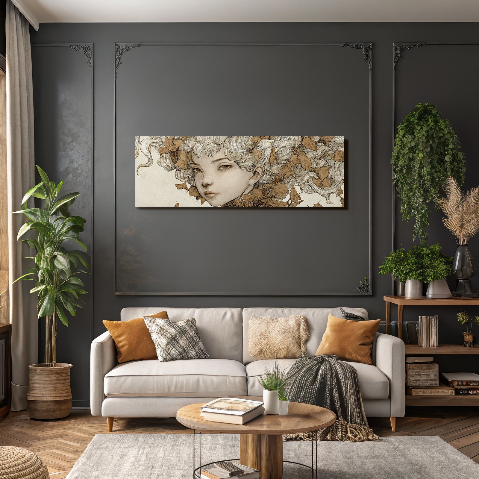 Fließendes Haar Und Blätter Natur Transformation Kunstillustration