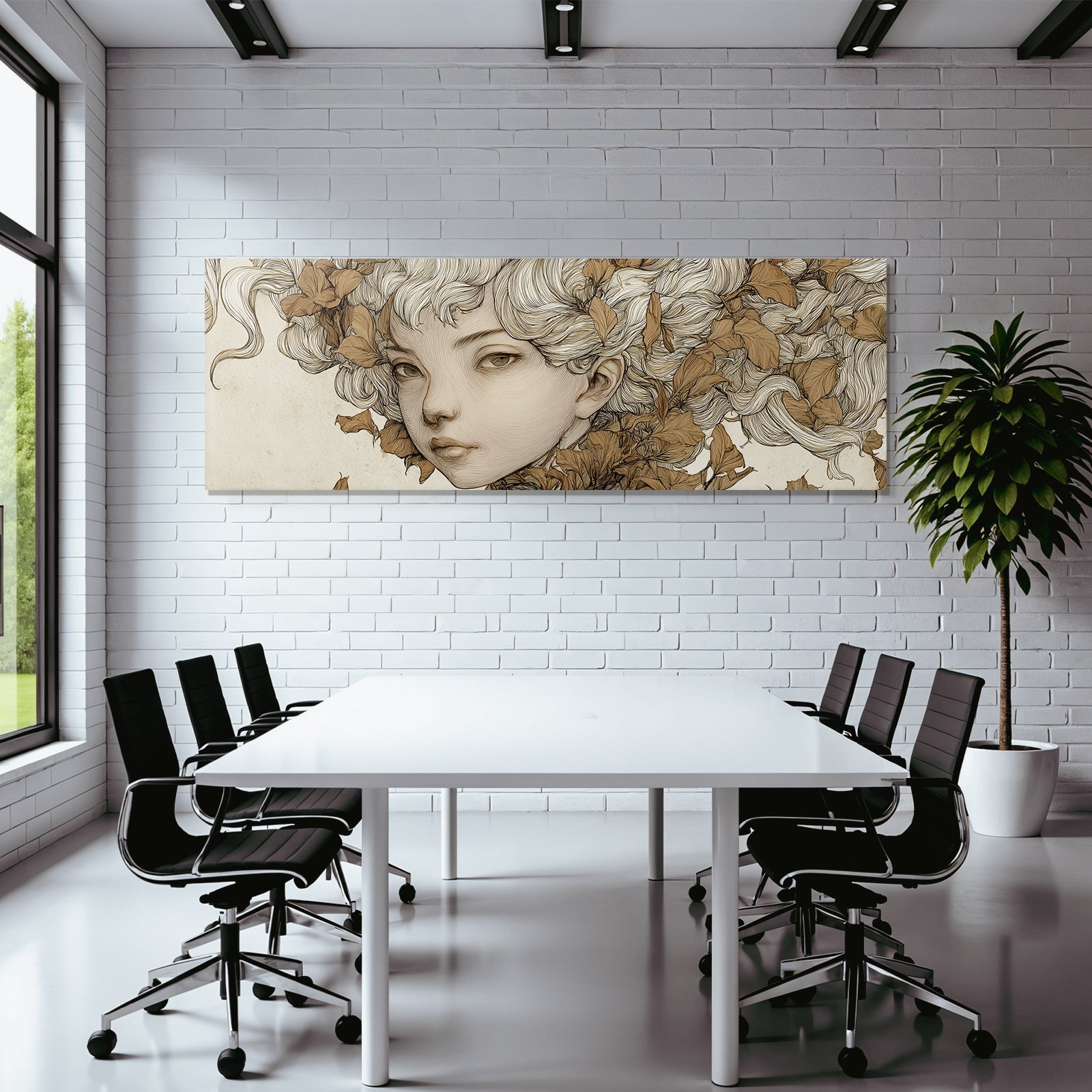 Fließendes Haar Und Blätter Natur Transformation Kunstillustration