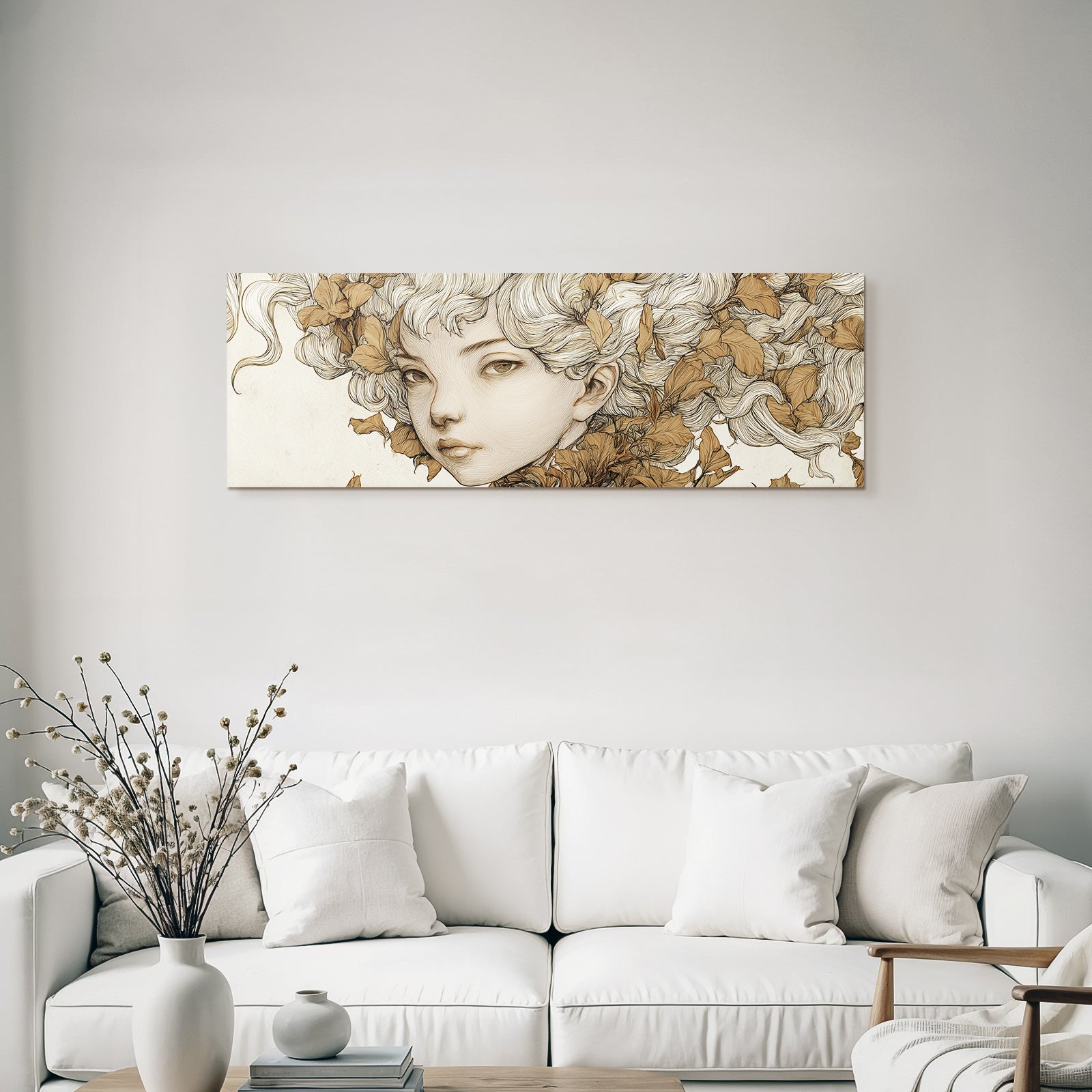 Fließendes Haar Und Blätter Natur Transformation Kunstillustration