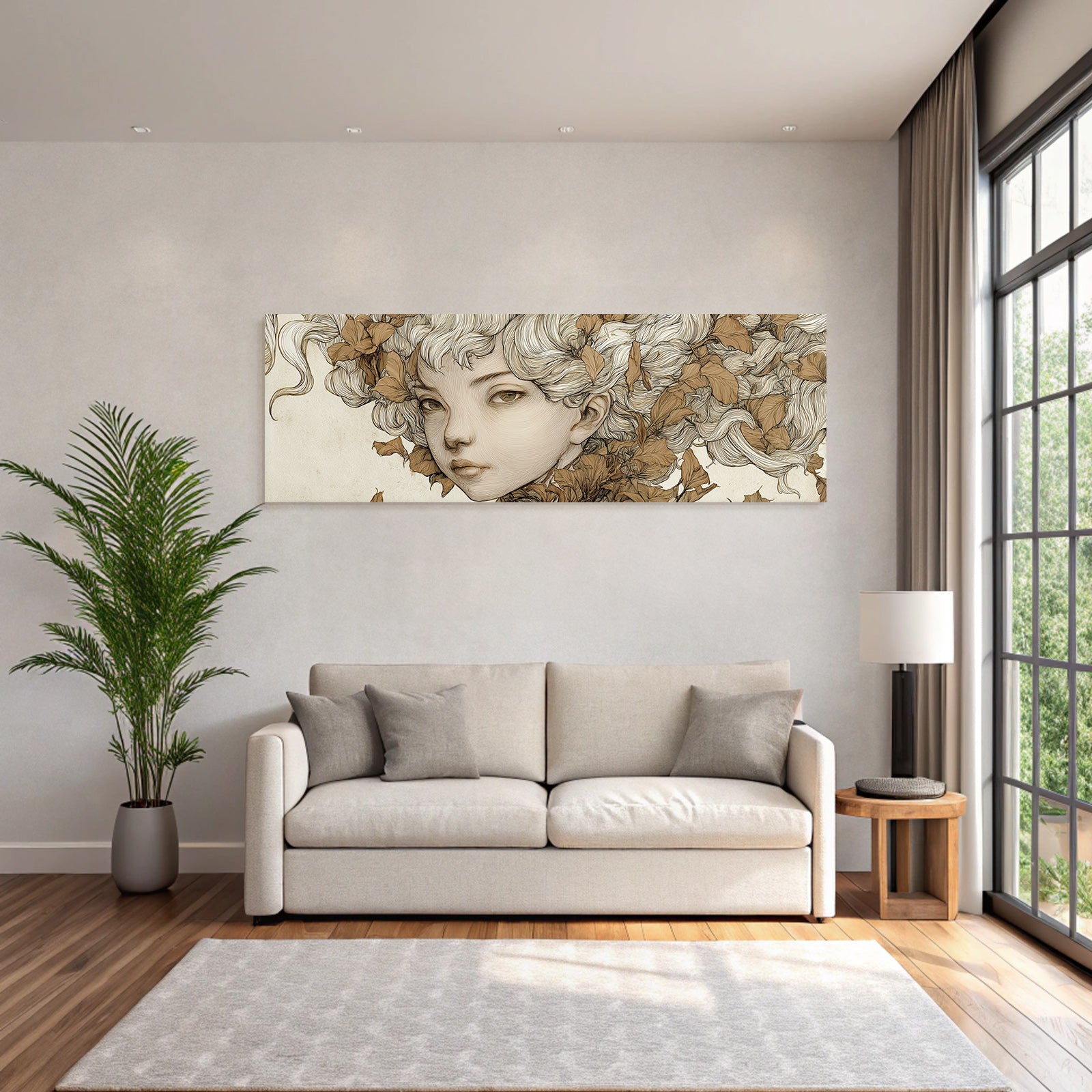 Fließendes Haar Und Blätter Natur Transformation Kunstillustration