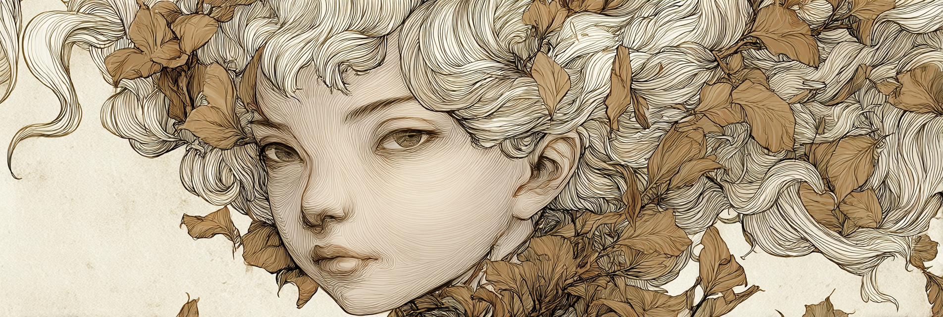 Fließendes Haar Und Blätter Natur Transformation Kunstillustration | Illustration und Zeichnung | Kunstgattungen