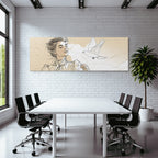 Frau Mit Vogel Im Flug Kunstvolle Illustration