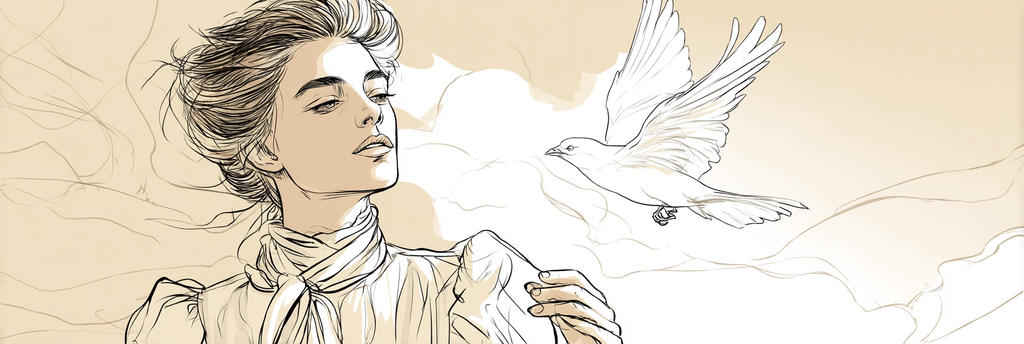 Frau Mit Vogel Im Flug Kunstvolle Illustration | Illustration und Zeichnung | Kunstgattungen
