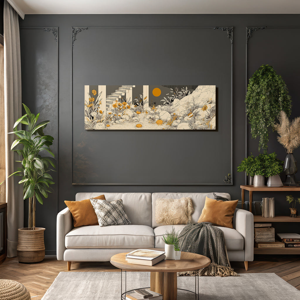 Friedliche Natur Illustration Mit Blumen Und Steinen