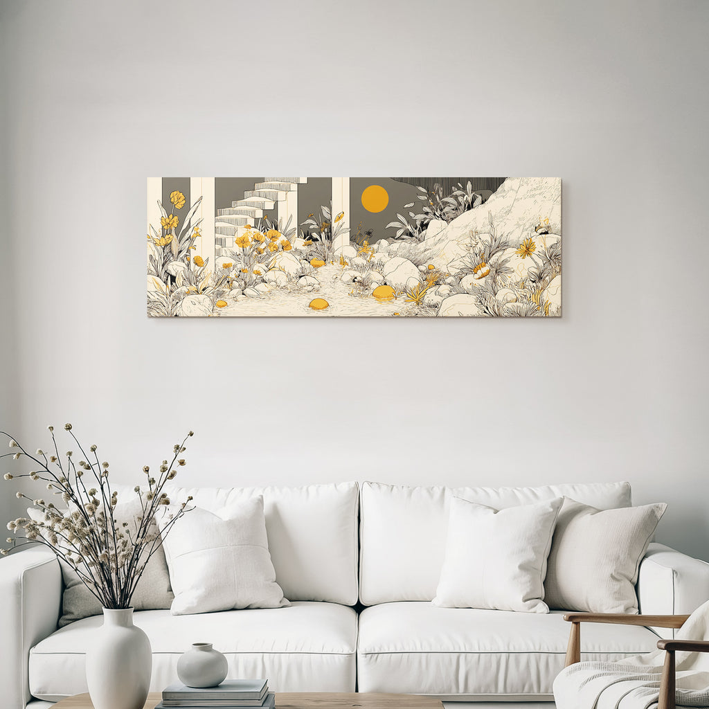 Friedliche Natur Illustration Mit Blumen Und Steinen