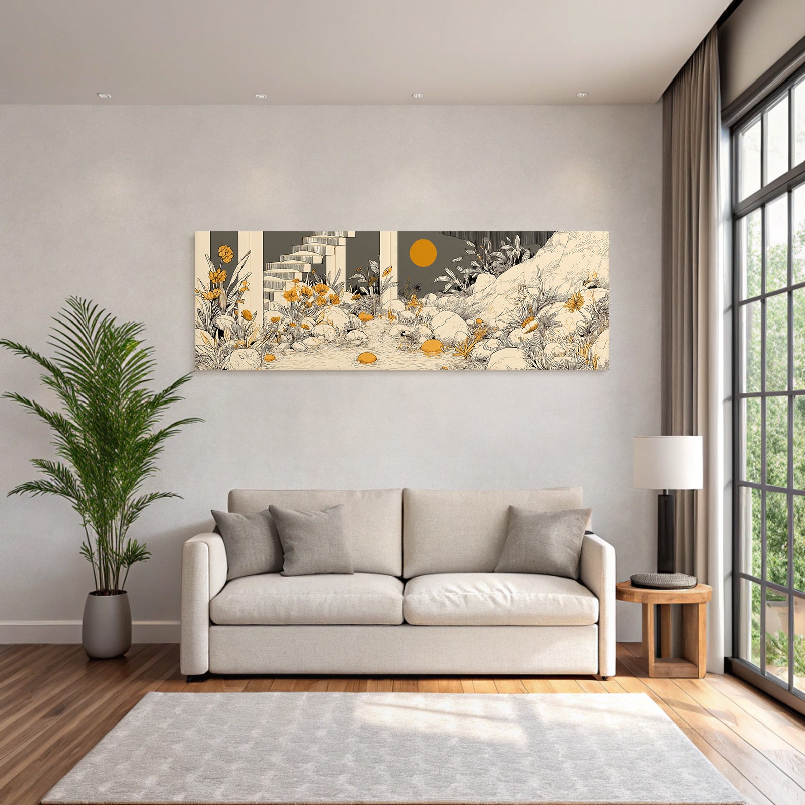 Friedliche Natur Illustration Mit Blumen Und Steinen