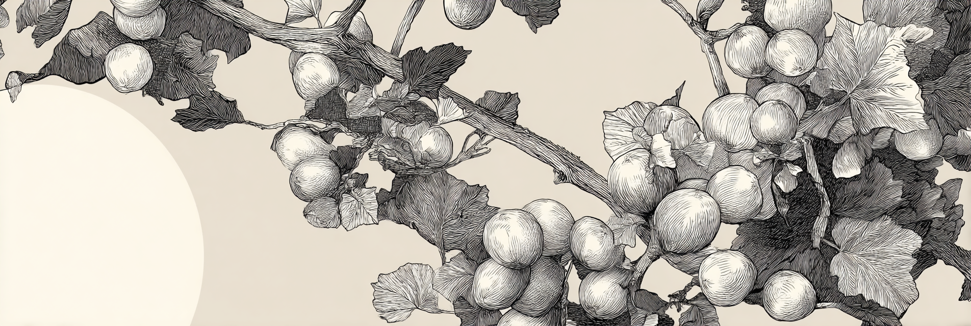 Grapevines Mit Trauben Und Blättern Monochrom Gezeichnet | Illustration und Zeichnung | Kunstgattungen