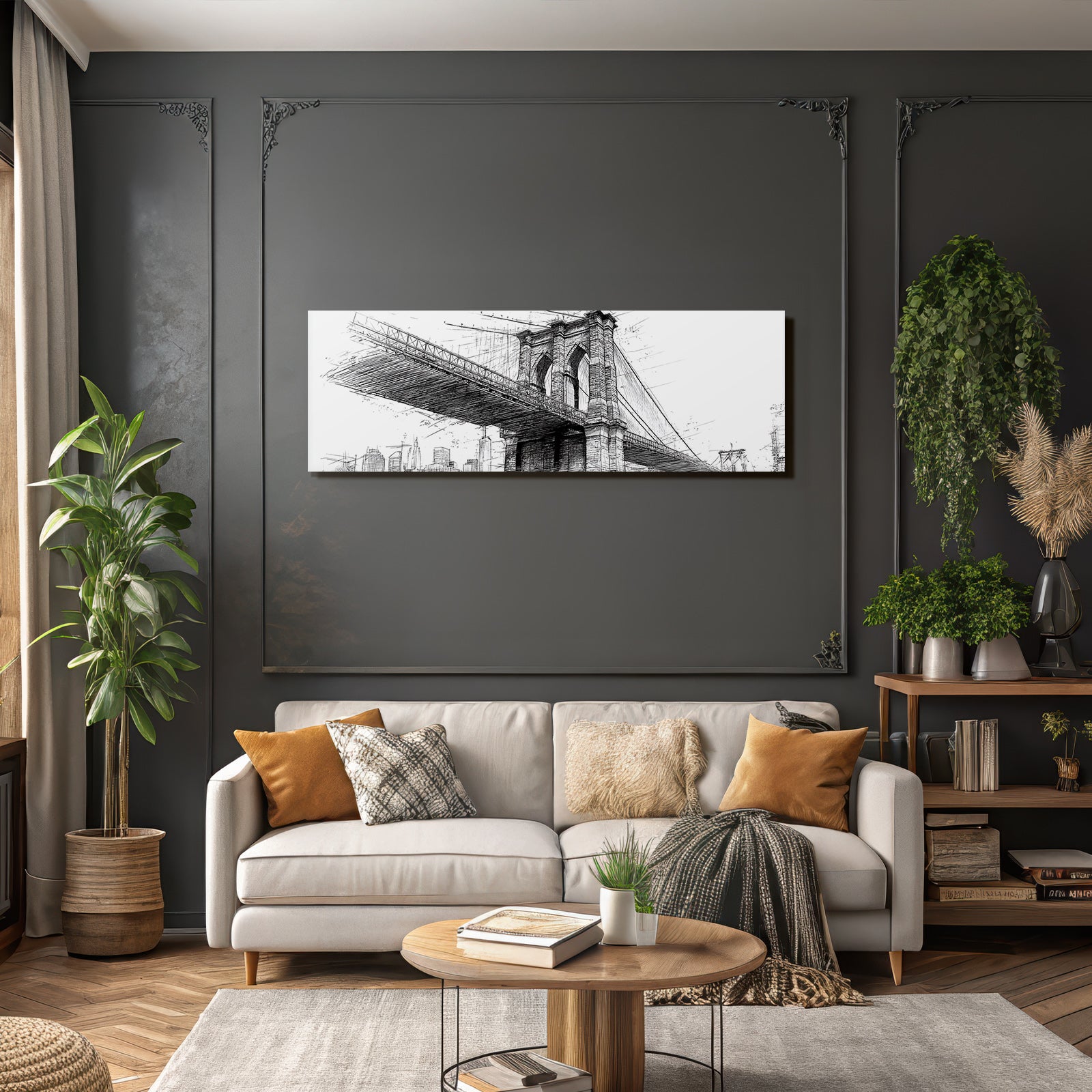 Große Brücke Architektur Skizze Urbanes Landschaft