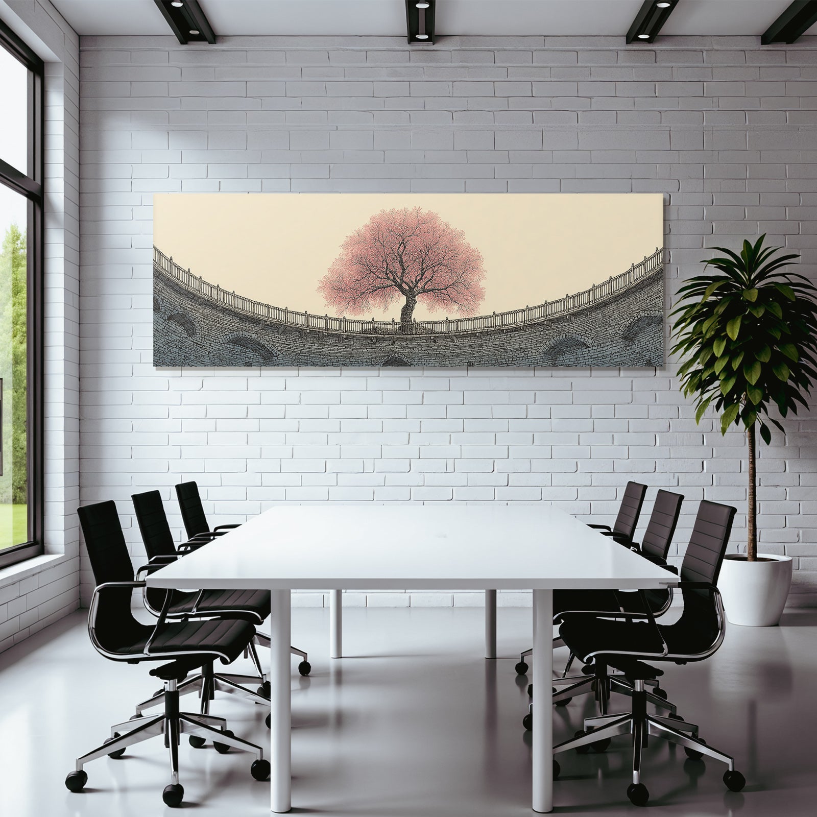 Großer Rosa Baum Im Kreisförmigen Steinstruktur