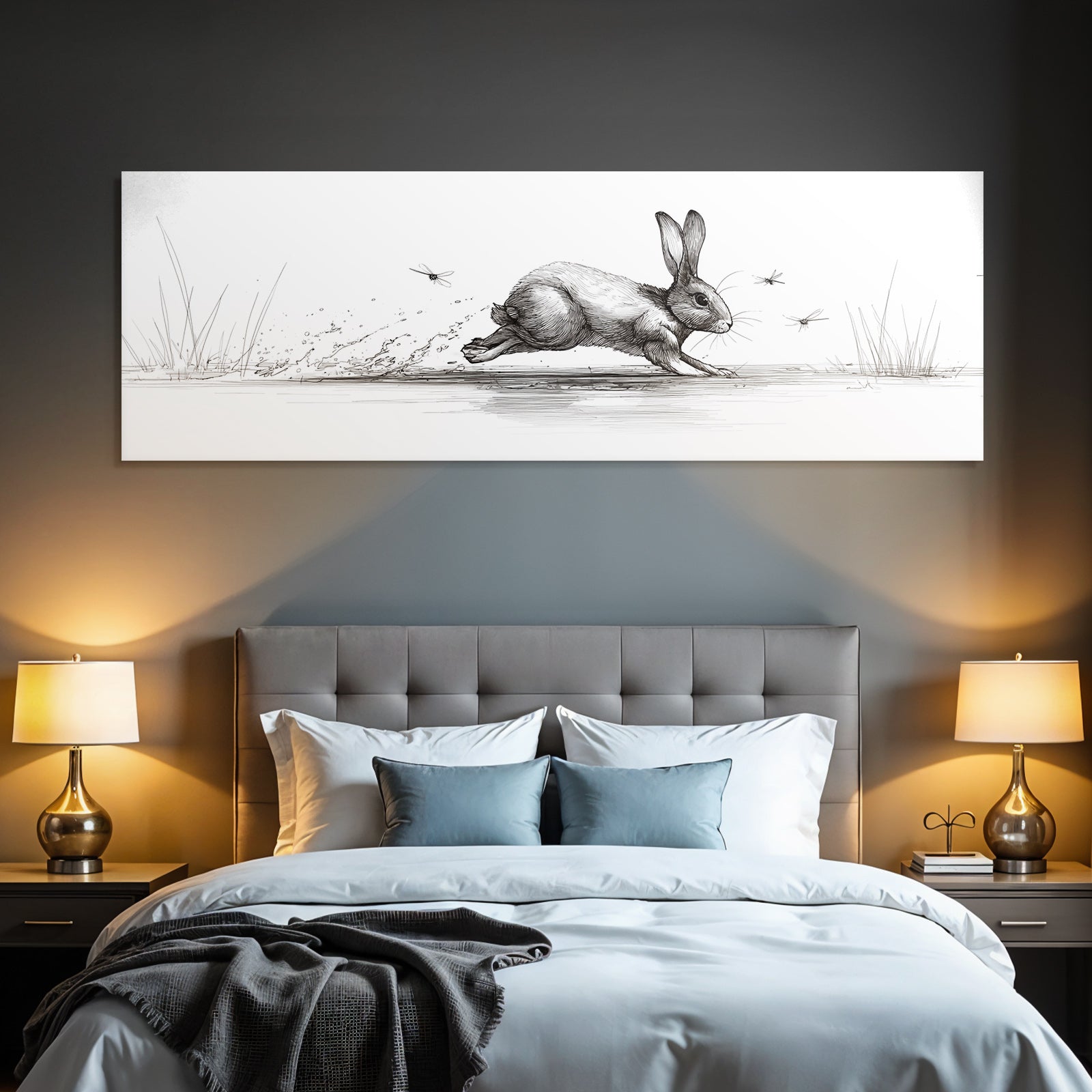 Hase Im Sprung Mit Insekten Und Gras Background