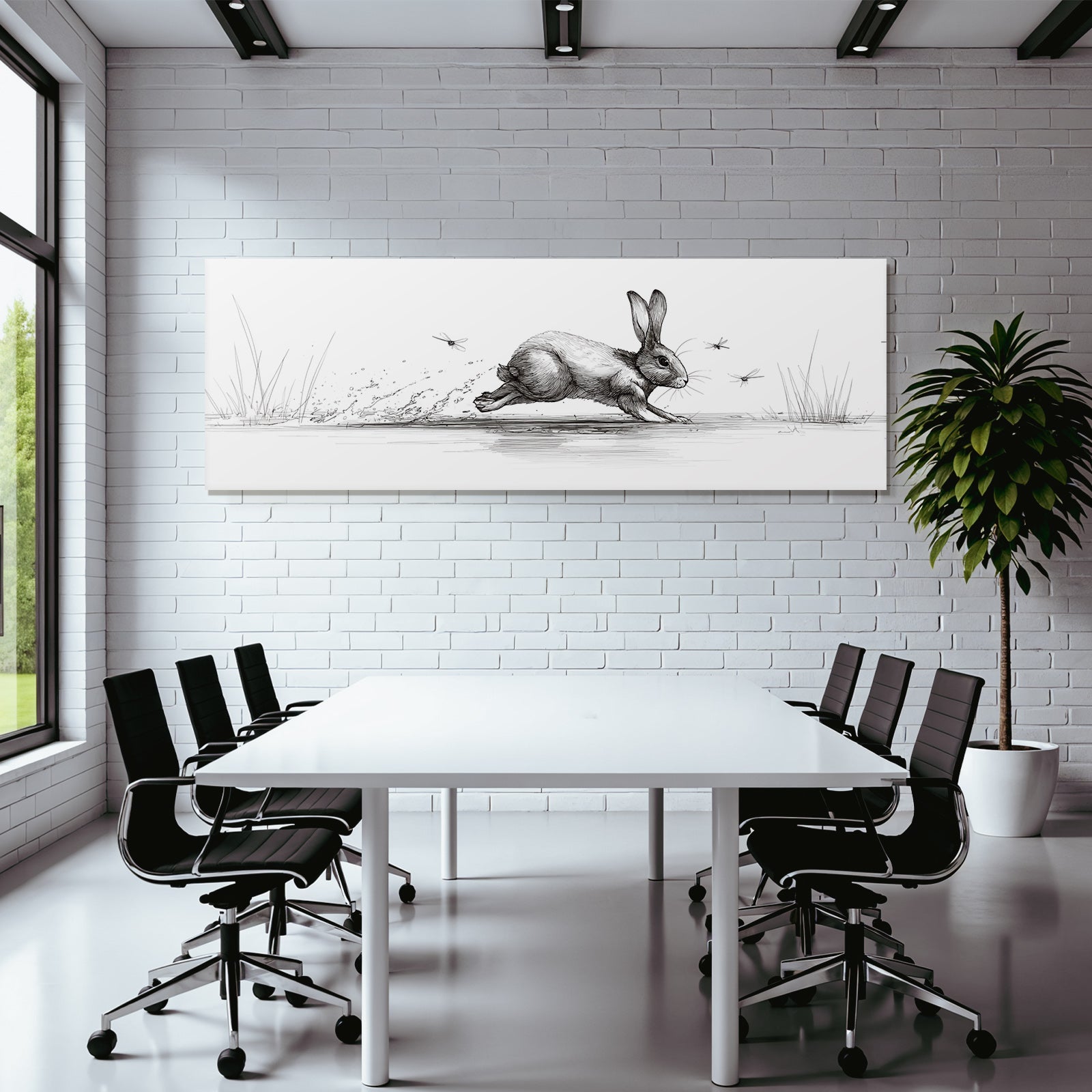 Hase Im Sprung Mit Insekten Und Gras Background