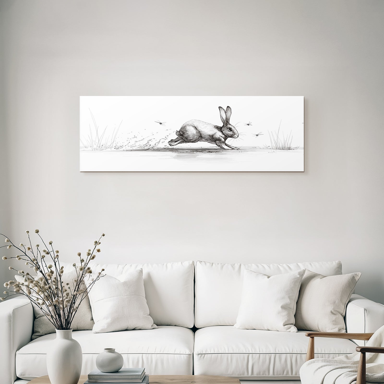 Hase Im Sprung Mit Insekten Und Gras Background